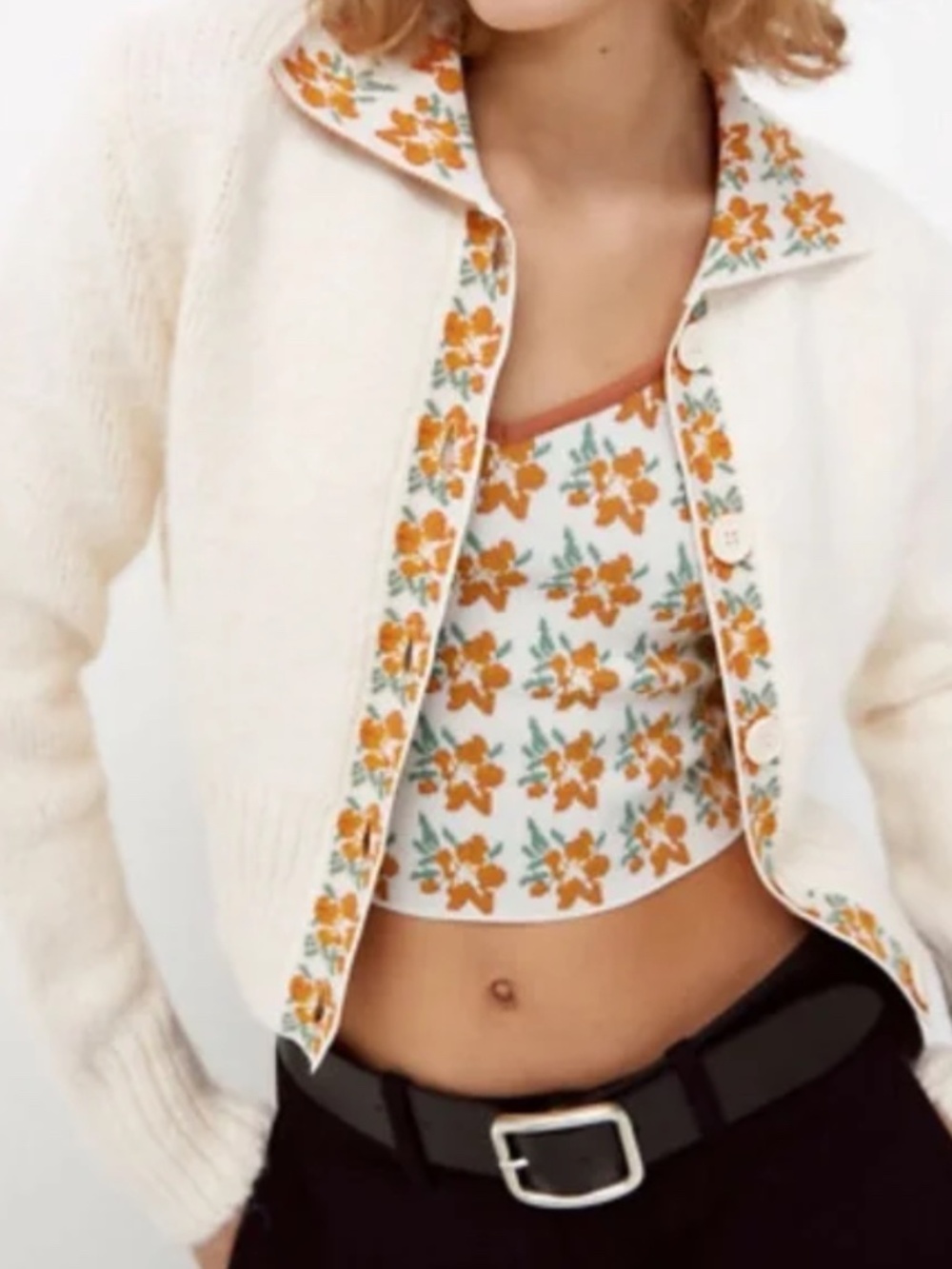 Zara Floral Detail Top and Sweater Set